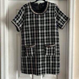 Vici Black Tweed Plaid Shift Dress